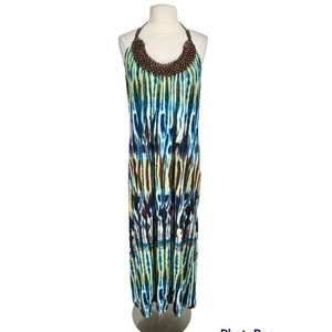Alona Rose Multi-Color Jersey Maxi Dress Women Size XL Halter Tie Neck